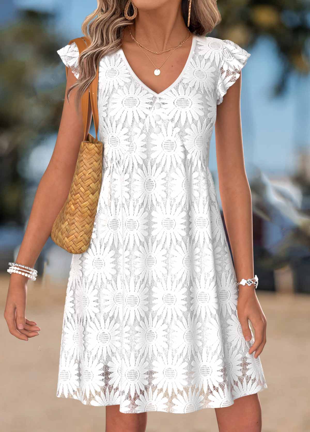 White Short Layered V Neck Dress | picture 