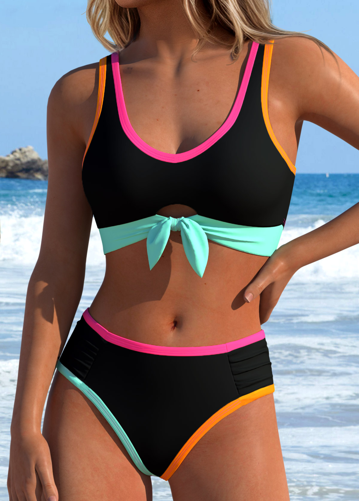 Black Mid Waisted Twist Bikini Set | picture 