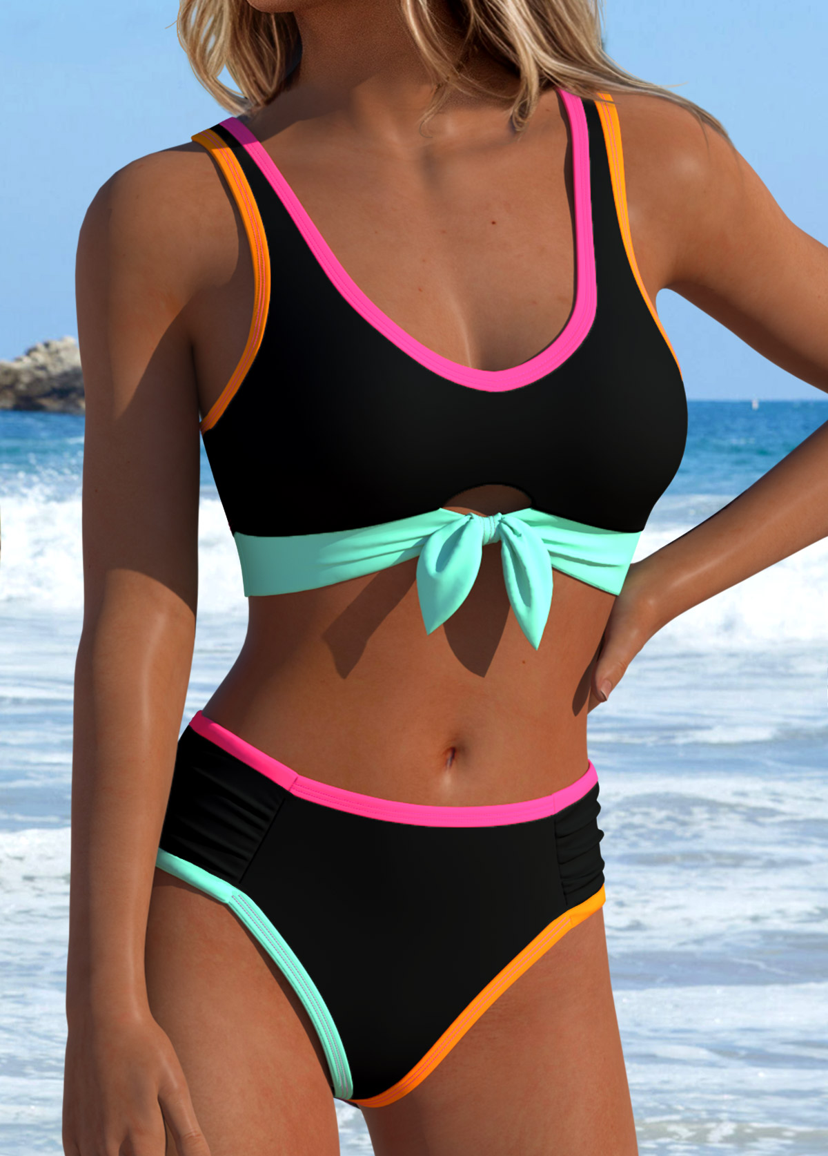 Black Mid Waisted Twist Bikini Set | picture 