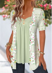 Sage Green Floral Print Fake Two Piece Twinset | thumb picture 