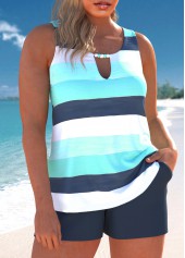 Cut Out Multi Stripe Print Cyan Tankini Set | thumb picture 