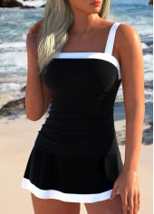 Contrast Binding Patchwork Black Tankini Set | thumb picture 