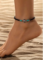 Black Turtle Design Beaded Polyresin Anklet