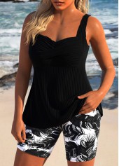 Surplice Feathers Print Black Tankini Set | thumb picture 