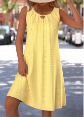 Yellow Sleeveless Hollow Jacquard Round Neck Dress