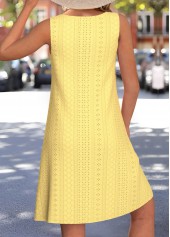 Yellow Sleeveless Hollow Jacquard Round Neck Dress | thumb picture 