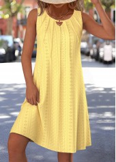 Yellow Sleeveless Hollow Jacquard Round Neck Dress | thumb picture 
