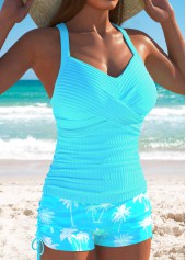 Criss Cross Mid Waisted Tropical Plants Print Tankini Set | thumb picture 