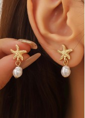 Golden Starfish Alloy Pearl Design Earrings