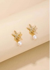 Golden Starfish Alloy Pearl Design Earrings | thumb picture 