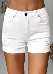 White Stretch Skinny Button Fly Mid Waisted Shorts | thumb picture 