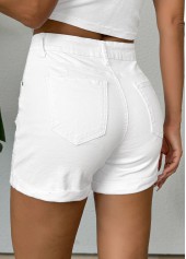 White Stretch Skinny Button Fly Mid Waisted Shorts | thumb picture 
