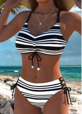 Mid Waisted Reversible Striped Black Bikini Set | thumb picture 