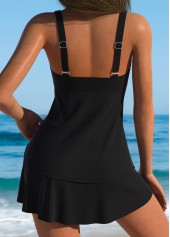 Tummy Coverage Mid Waisted Striped Black Tankini Set | thumb picture 