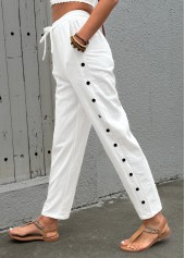 White Soft Straight Leg Elastic Waist High Waisted Pants
