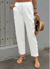 White Soft Straight Leg Elastic Waist High Waisted Pants | thumb picture 