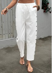 White Soft Straight Leg Elastic Waist High Waisted Pants | thumb picture 