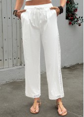 White Elastic Waist High Waisted Pants | thumb picture 