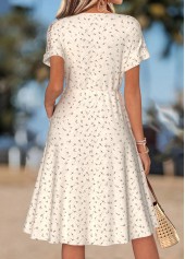 Beige Leaf Print Patchwork Short Sleeve V Neck Dress | thumb picture 