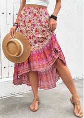 Hot Pink Floral Print A Line Elastic Waist Skirt | thumb picture 