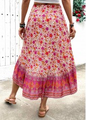Hot Pink Floral Print A Line Elastic Waist Skirt | thumb picture 