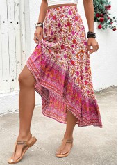 Hot Pink Floral Print A Line Elastic Waist Skirt | thumb picture 