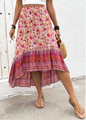 Hot Pink Floral Print A Line Elastic Waist Skirt | thumb picture 