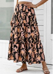 Black Floral Print A Line Elastic Waist Maxi Skirt | thumb picture 