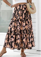 Black Floral Print A Line Elastic Waist Maxi Skirt | thumb picture 