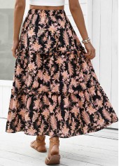 Black Floral Print A Line Elastic Waist Maxi Skirt | thumb picture 
