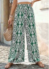 Green Tribal Print Wide Leg Elastic Waist Pants | thumb picture 