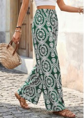 Green Tribal Print Wide Leg Elastic Waist Pants | thumb picture 