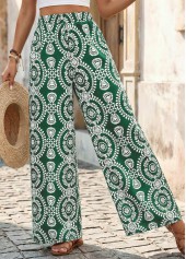 Green Tribal Print Wide Leg Elastic Waist Pants | thumb picture 