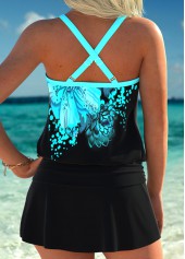 Blouson Mid Waisted Floral Print Black Tankini Set | thumb picture 