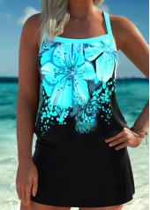 Blouson Mid Waisted Floral Print Black Tankini Set | thumb picture 