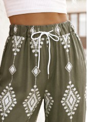 Olive Green Tribal Print Straight Leg Elastic Waist Pants | thumb picture 