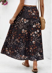 Black Floral Print A Line Elastic Waist Maxi Skirt | thumb picture 
