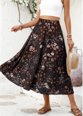 Black Floral Print A Line Elastic Waist Maxi Skirt | thumb picture 