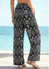 Black Tribal Print Straight Leg Drawastring High Waisted Pants | thumb picture 