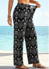 Black Tribal Print Straight Leg Drawastring High Waisted Pants | thumb picture 