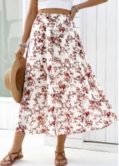 White Floral Print A Line Elastic Waist Maxi Skirt | thumb picture 