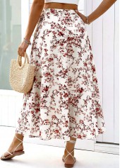 White Floral Print A Line Elastic Waist Maxi Skirt | thumb picture 