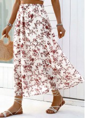 White Floral Print A Line Elastic Waist Maxi Skirt | thumb picture 