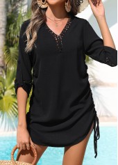 Drawstring Black V Neck Cover Up | thumb picture 