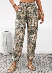 Dusty Pink Soft Tribal Print Jogger Elastic Waist Pants | thumb picture 