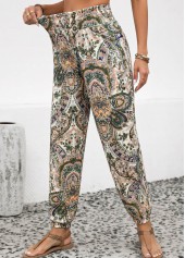 Dusty Pink Soft Tribal Print Jogger Elastic Waist Pants | thumb picture 
