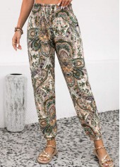 Dusty Pink Soft Tribal Print Jogger Elastic Waist Pants