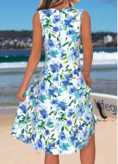 Multi Color Floral Print Shirred Sleeveless Round Neck Dress | thumb picture 
