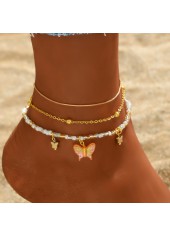Golden Butterfly Plastic Beaded Anklet Set