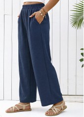 Navy Straight Leg Elastic Waist High Waisted Pants | thumb picture 